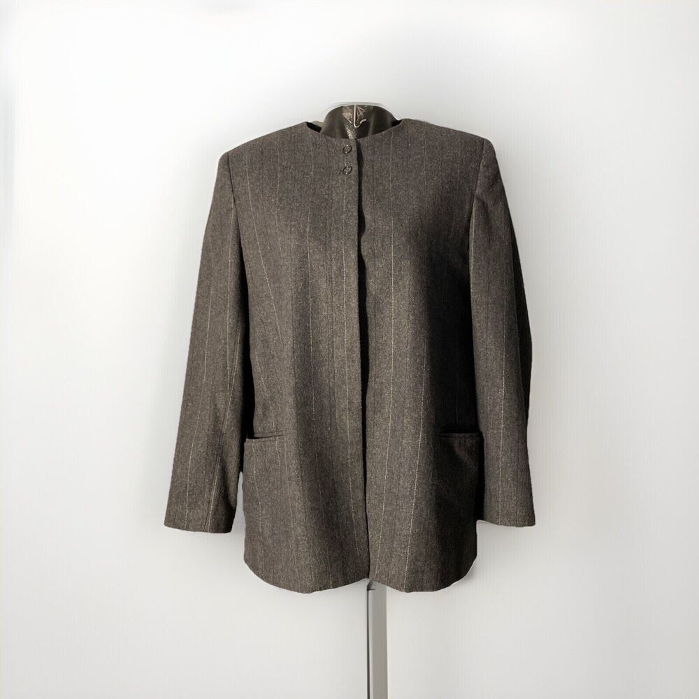 Ashley Brooke Women's Jacket Collarless Wool‎ Blend Size 14 Gray Padded Shoulder